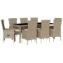 Set comedor de jardín 9 pzas con cojines ratán sintético beige
