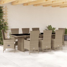 Set comedor de jardín 9 pzas con cojines ratán sintético beige
