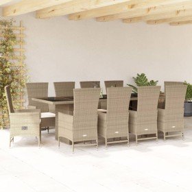 Set comedor de jardín 11 pzas con cojines ratán sintético beige