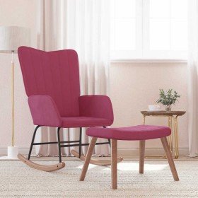Silla mecedora con reposapiés terciopelo rojo tinto