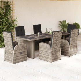 Set comedor jardín 7 pzas y cojines ratán sintético gris Set comedor jardín 7 pzas y cojines ratán sintético gris