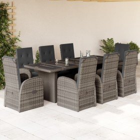 Set comedor jardín 9 pzas y cojines ratán sintético gris Set comedor jardín 9 pzas y cojines ratán sintético gris