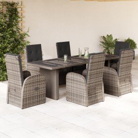 Set comedor jardín 7 pzas y cojines ratán sintético gris