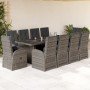 Set de comedor de jardín 11 pzas y cojines ratán sintético gris