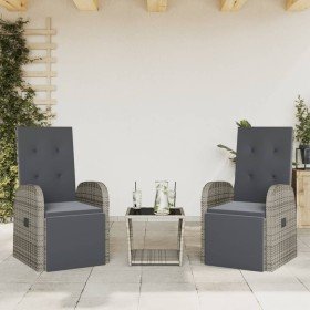 Set comedor de jardín 3 piezas con cojines ratán sintético gris