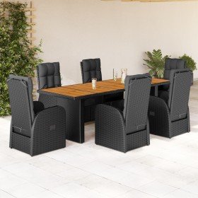 Set de comedor de jardín 7 pzas y cojines ratán sintético negro