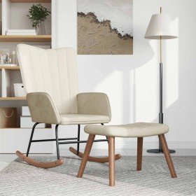 Silla mecedora con reposapiés terciopelo crema Silla mecedora con reposapiés terciopelo crema
