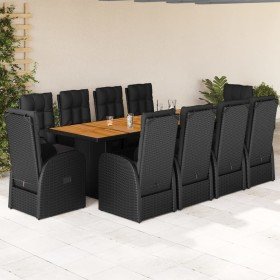 Set de comedor jardín 11 pzas con cojines ratán sintético negro
