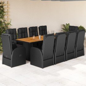 Set de comedor jardín 11 pzas con cojines ratán sintético negro en Conjuntos de jardín | Comprar online en Foro24