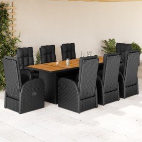 Set de comedor de jardín 9 pzas y cojines ratán sintético negro en Conjuntos de jardín | Comprar online en Foro24