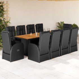 Set de comedor jardín 11 pzas con cojines ratán sintético negro