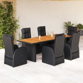 Set de comedor de jardín 7 pzas y cojines ratán sintético negro