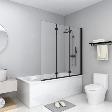 Folding shower screen 3 panels ESG 130x138 cm black by vidaXL, shower doors - Ref: Foro24-147191, Price: 165,31 €, Discount: %