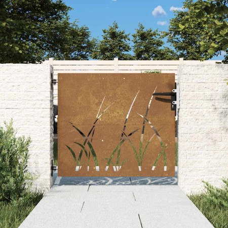 Puerta de jardín acero corten diseño hierba 85x100 cm