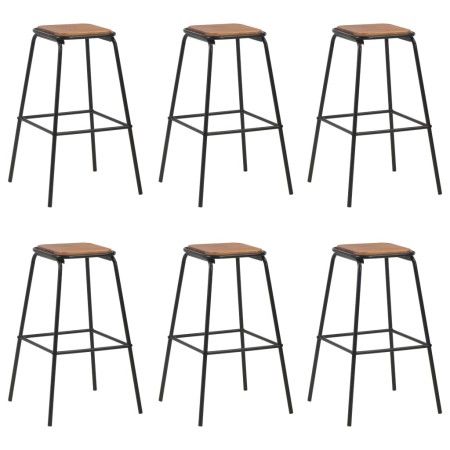 Taburetes de cocina 6 uds madera maciza de pino y acero negro de vidaXL, Taburetes de cocina - Ref: Foro24-3054557, Precio: 2...