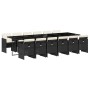 Set comedor de jardín con cojines 13 pzas ratán sintético negro