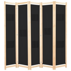 Biombo divisor de 5 paneles de tela negro 200x170x4 cm de vidaXL, Divisores de ambientes - Ref: Foro24-248185, Precio: 80,01 ...