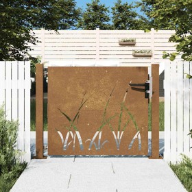 Puerta de jardín acero corten diseño hierba 105x80 cm