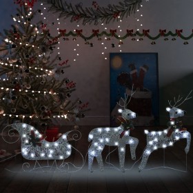 Trineo y renos decoración de Navidad de jardín 60 LED plateado