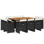 Set de comedor jardín 11 pzas con cojines ratán sintético negro