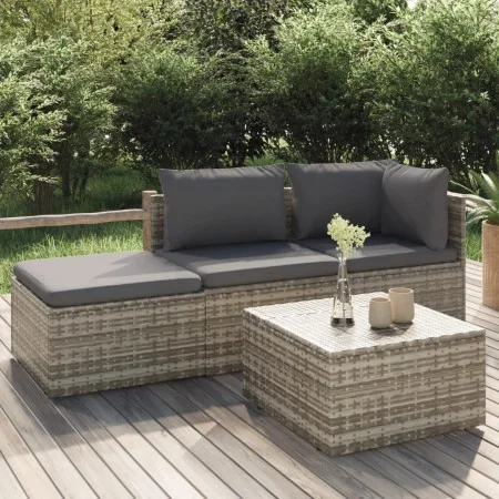 4-teiliges Gartenmöbel-Set und graue synthetische Rattankissen von vidaXL, Outdoor-Sofas - Ref: Foro24-318676, Preis: 358,93 ...