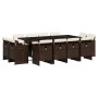Set muebles de jardín 13 pzas y cojines ratán sintético marrón