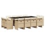 Set comedor de jardín con cojines 13 pzas ratán sintético beige