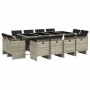 Set comedor jardín y cojines 13 pzas ratán sintético gris claro