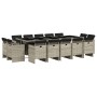 Set comedor jardín y cojines 15 pzas ratán sintético gris claro