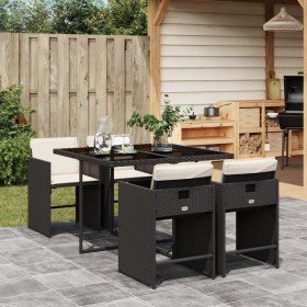 Set de muebles jardín 5 pzas con cojines ratán sintético negro