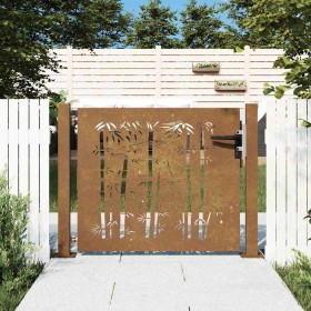 Puerta de jardín acero corten diseño bambú 105x80 cm