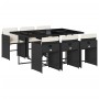 Set de comedor de jardín 7 pzas y cojines ratán sintético negro
