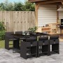 Set de comedor de jardín 7 pzas y cojines ratán sintético negro