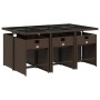 Set comedor de jardín 7 pzas con cojines ratán sintético marrón