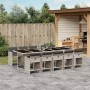 Set de comedor de jardín 11 pzas y cojines ratán sintético gris