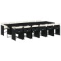 Set comedor de jardín con cojines 13 pzas ratán sintético negro
