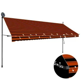 Retractable manual awning with orange and brown LED lights, 400 cm. by vidaXL, Awnings - Ref: Foro24-145882, Price: 126,20 €,...