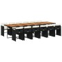 Set comedor de jardín con cojines 13 pzas ratán sintético negro