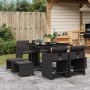 Set de comedor de jardín 9 pzas y cojines ratán sintético negro