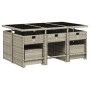 Set de comedor de jardín 11 pzas y cojines ratán sintético gris