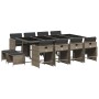 Set comedor de jardín con cojines 13 pzas ratán sintético gris