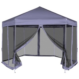 Carpa desplegable hexagonal 6 paredes blanco crema 3,6x3,1m