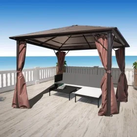 Cenador con cortina marrón aluminio 300 x 300 cm de vidaXL, Carpas y cenadores - Ref: Foro24-41625, Precio: 563,73 €, Descuen...