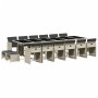 Set comedor jardín y cojines 17 pzas ratán sintético gris claro