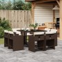 Set comedor para jardín 9 pzas y cojines ratán sintético marrón