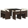 Set comedor para jardín 9 pzas y cojines ratán sintético marrón