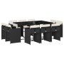 Set de comedor jardín 11 pzas con cojines ratán sintético negro