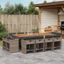 Set comedor de jardín con cojines 13 pzas ratán sintético gris