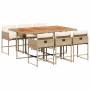 Set comedor de jardín 7 pzas con cojines ratán sintético beige