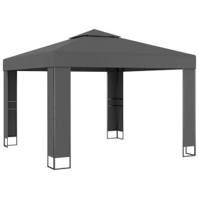 Cenador con doble techo gris antracita 3x3 m